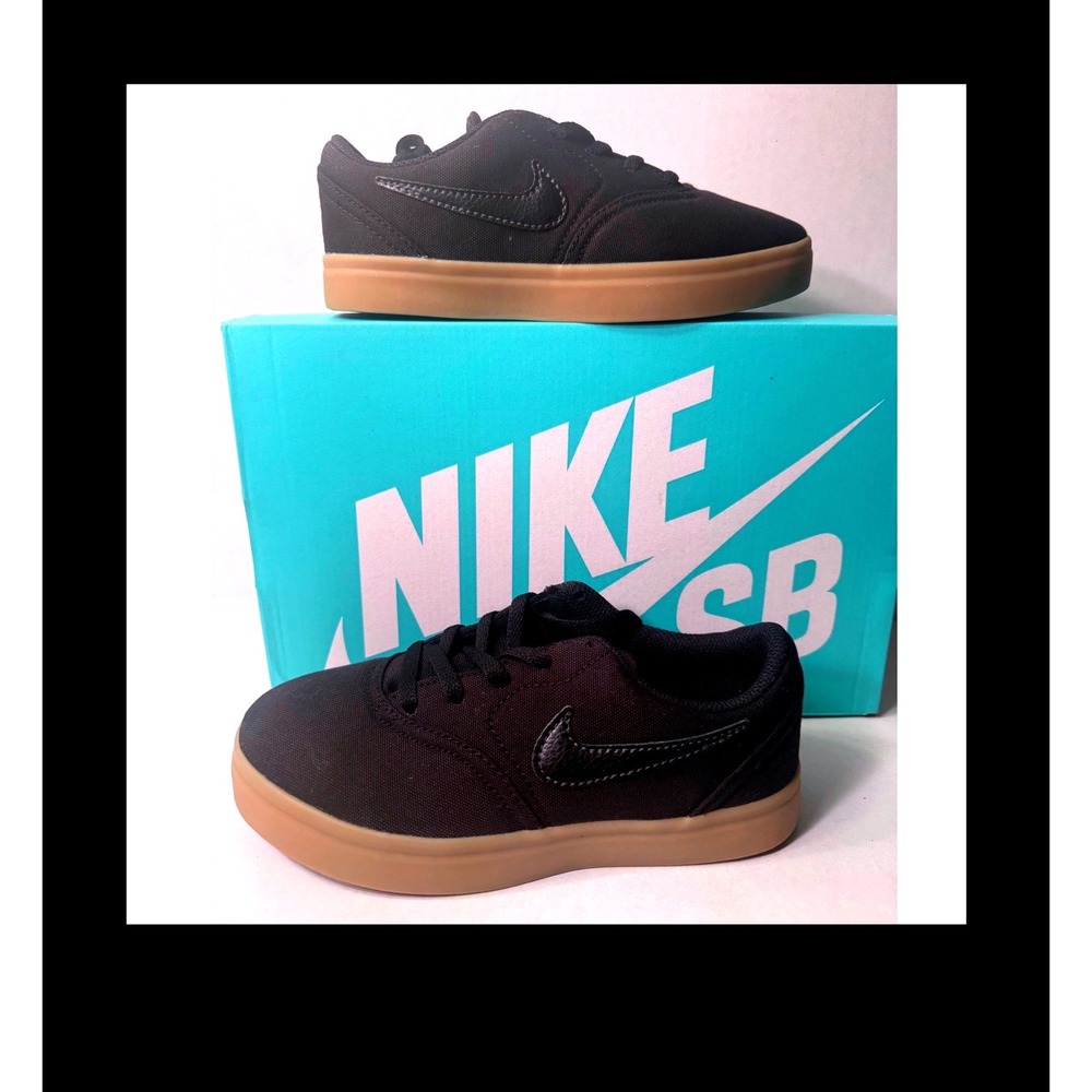 Nike SB Check Canvas PS Black Gum Light Brown Kids Shoes 905371-006 Size 1Y